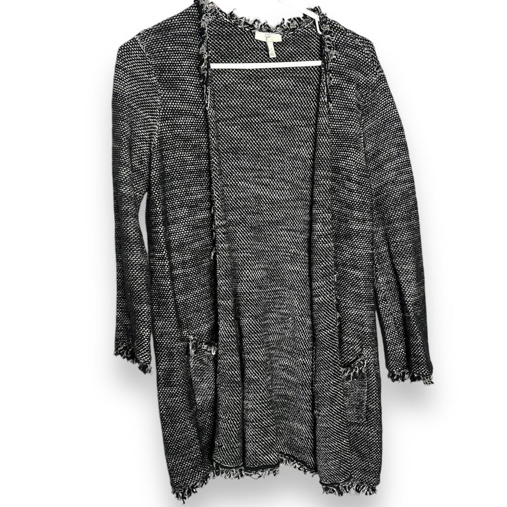 Joie Philisa Cardigan Size Small Boucle Open Front Black White Sweater Jacket